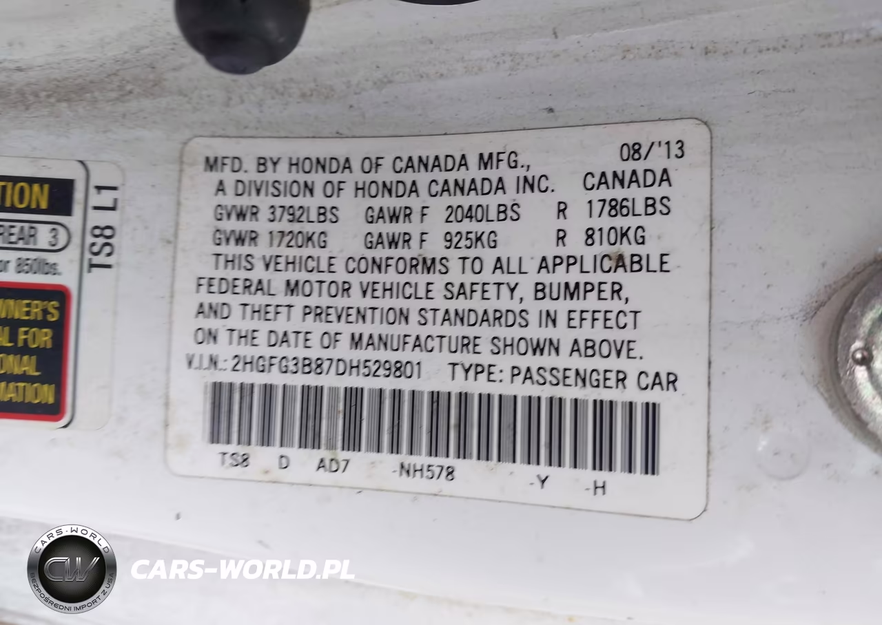 2013 Honda Civic Ex VIN:2HGFG3B87DH529801 - 9
