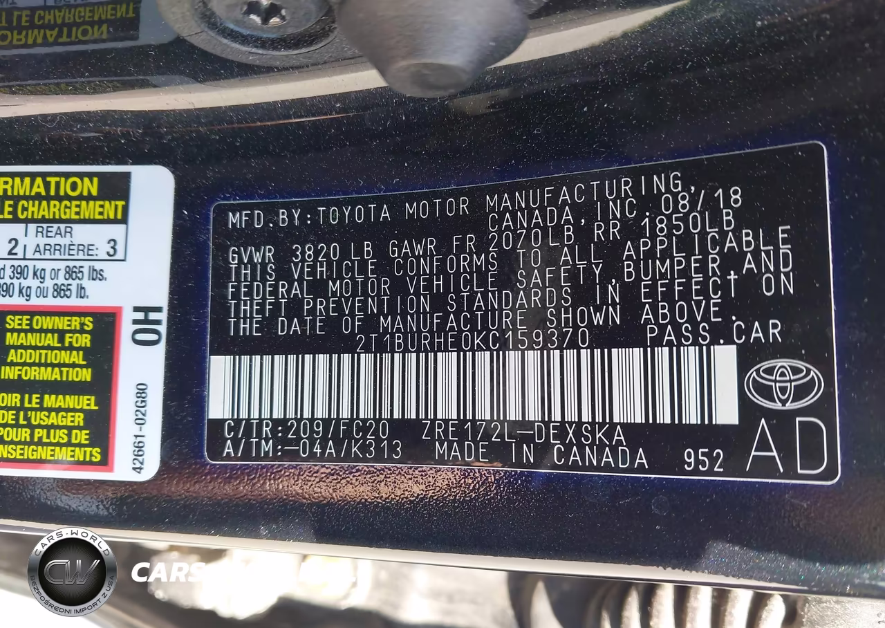 2019 Toyota Corolla Se VIN:2T1BURHE0KC159370 - 9