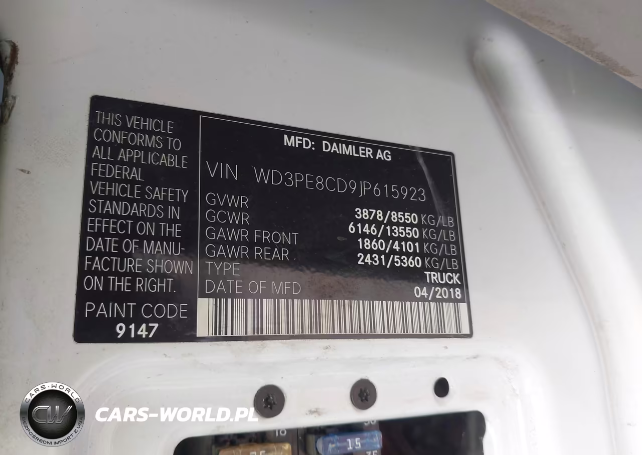 2018 Mercedes-Benz Sprinter 2500 High Roof V6 VIN:WD3PE8CD9JP615923 - 9