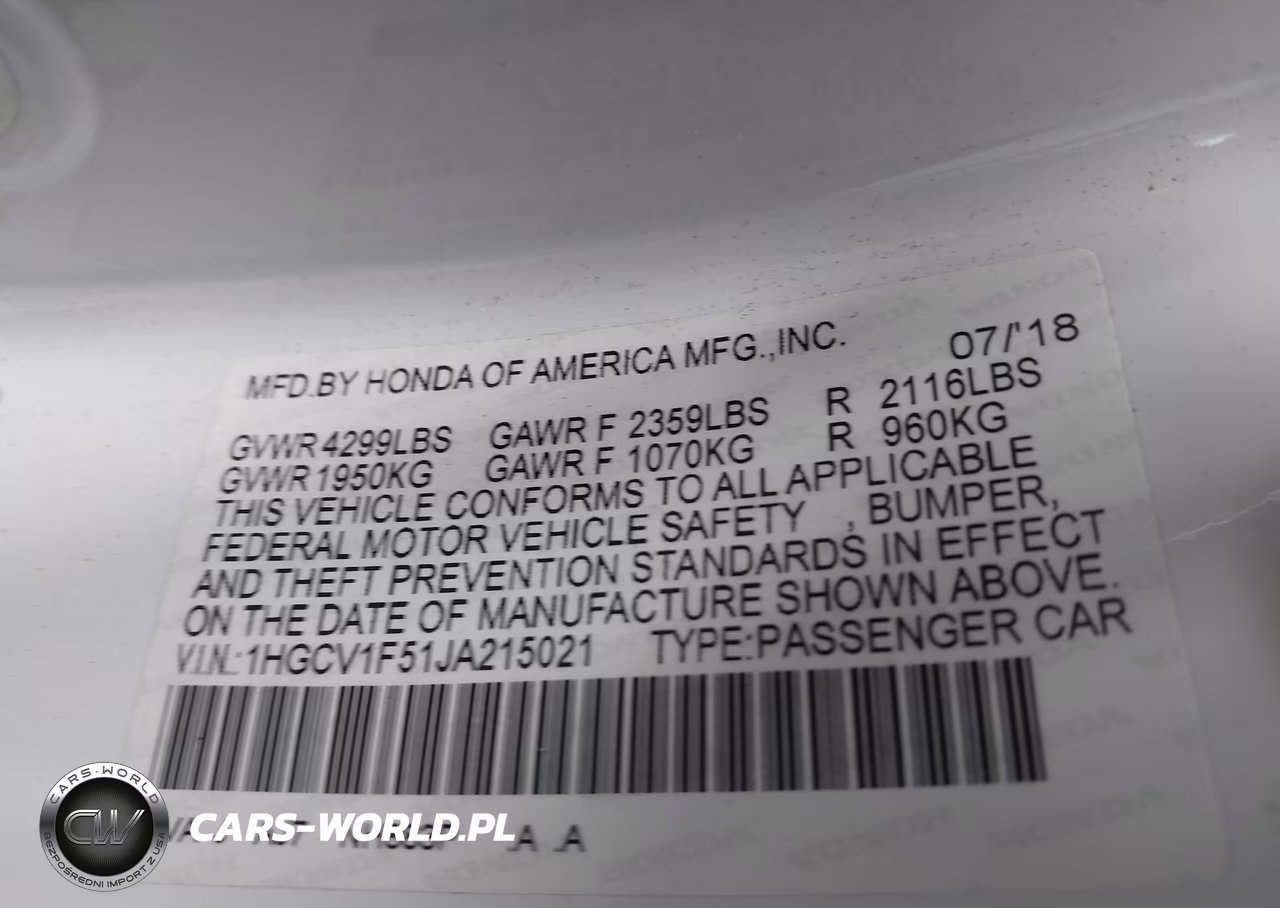 2018 Honda Accord Ex-L VIN:1HGCV1F51JA215021 - 9