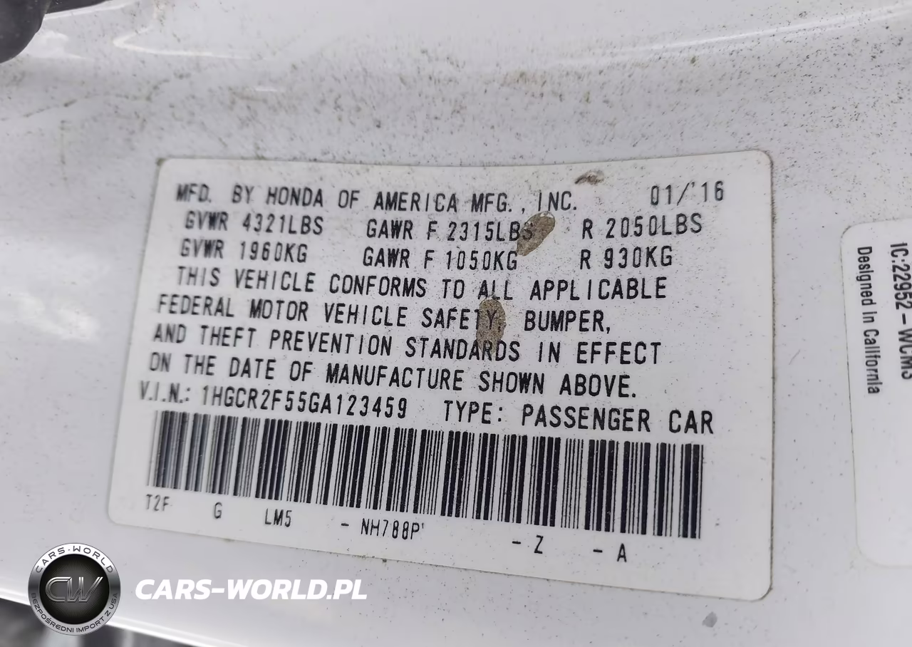 2016 Honda Accord Sport VIN:1HGCR2F55GA123459 - 9