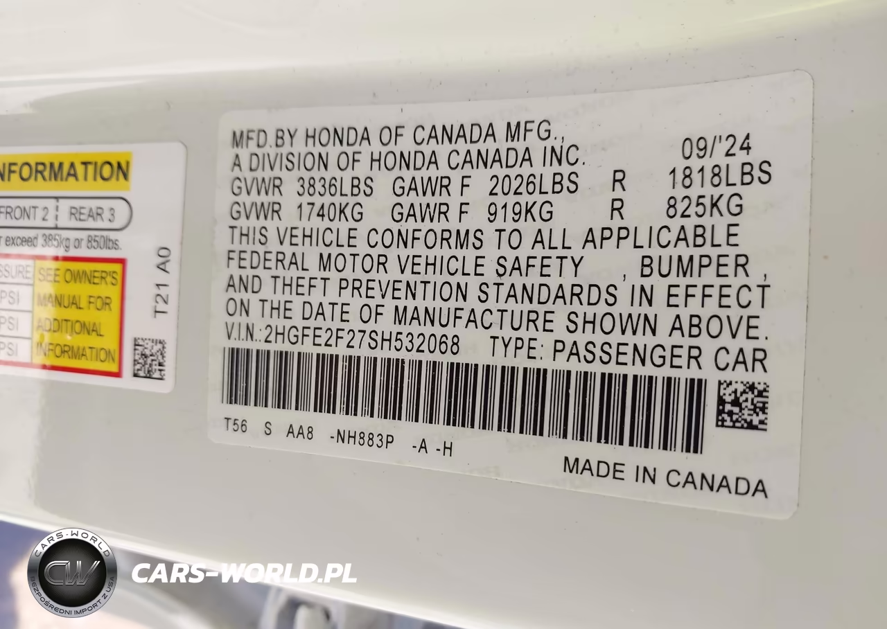 2025 Honda Civic Lx VIN:2HGFE2F27SH532068 - 9