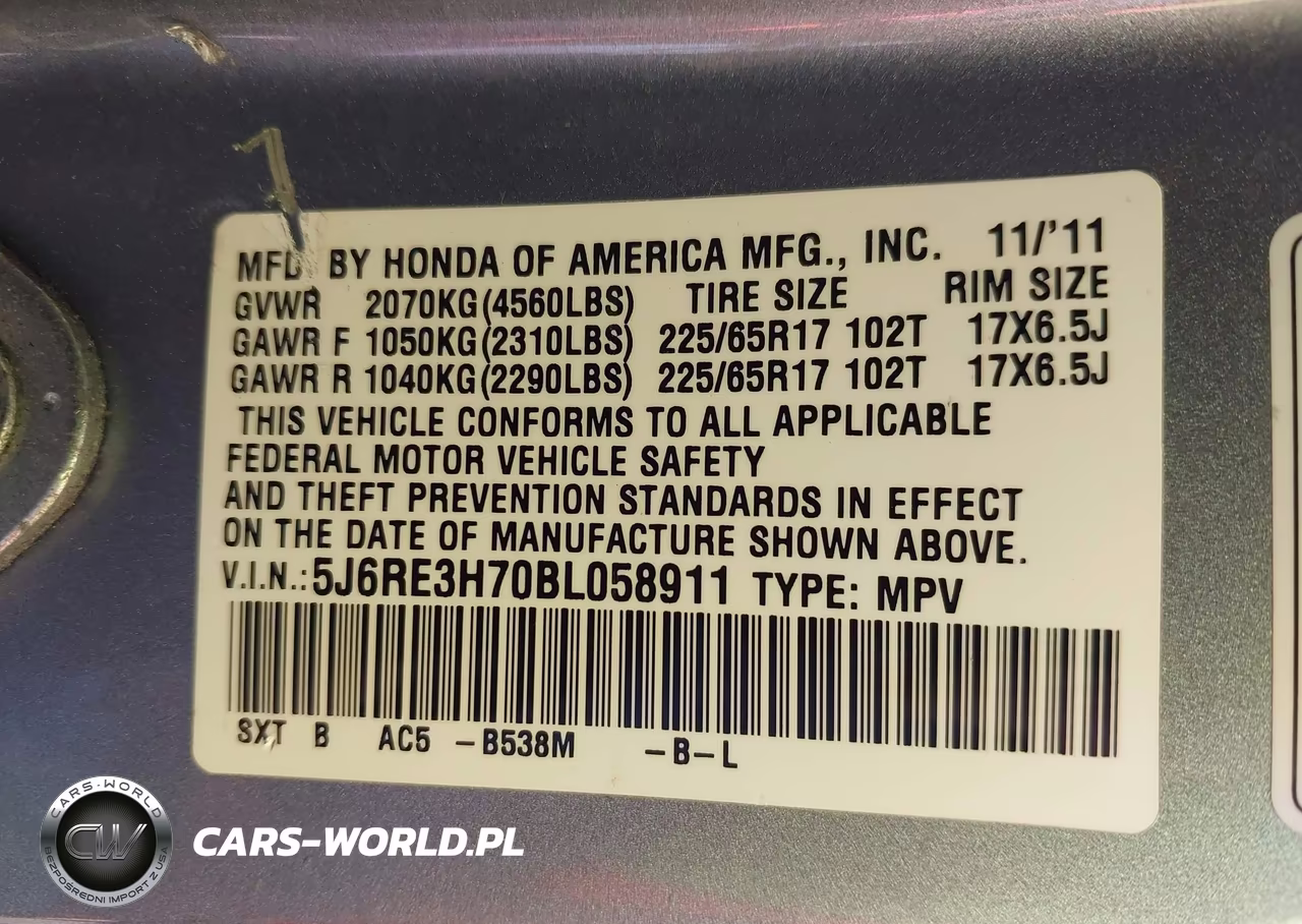2011 Honda Cr-V Ex-L VIN:5J6RE3H70BL058911 - 9