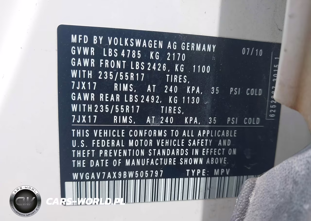 2011 Volkswagen Tiguan Se VIN:WVGAV7AX9BW505797 - 9