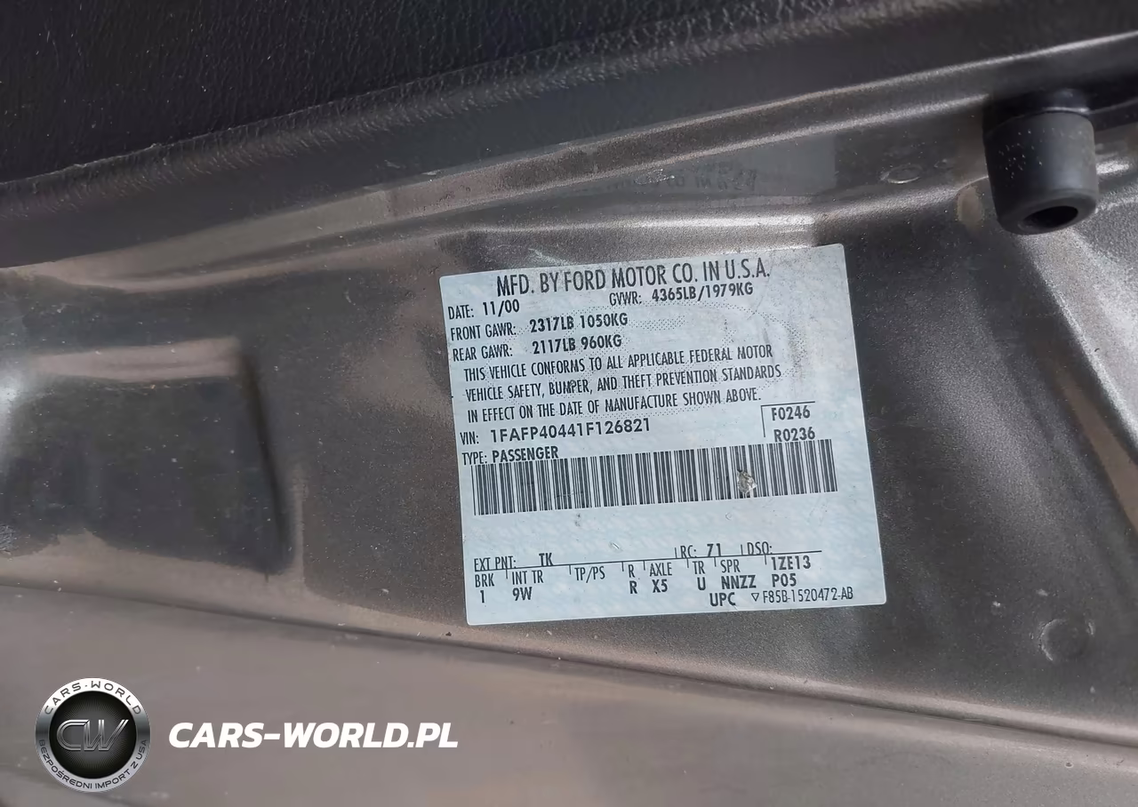 2001 Ford Mustang VIN:1FAFP40441F126821 - 9