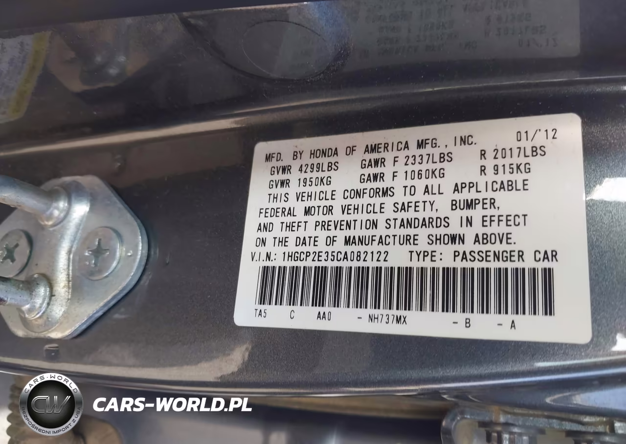 2012 Honda Accord 2.4 Lx VIN:1HGCP2E35CA082122 - 9