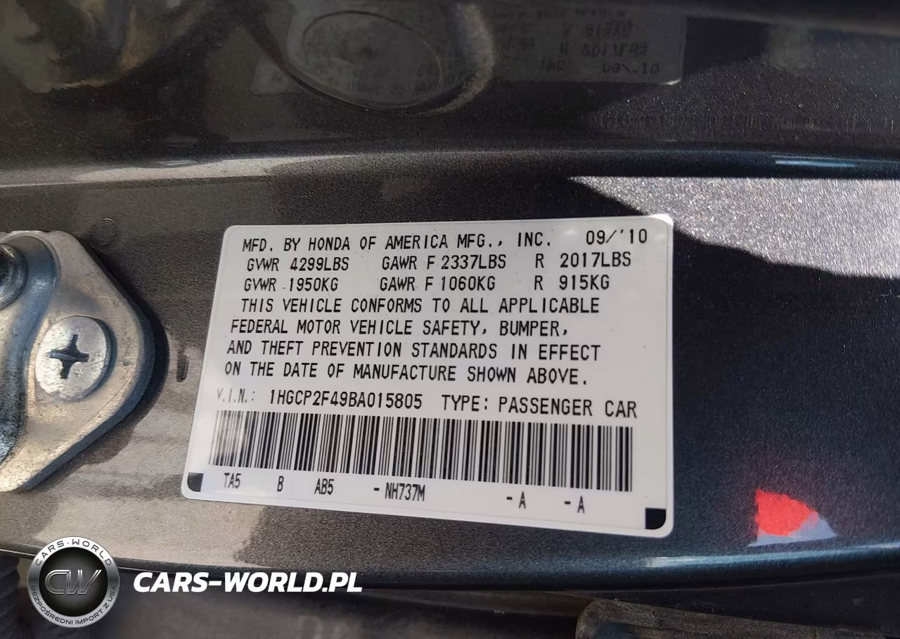 2011 Honda Accord 2.4 Lx-P VIN:1HGCP2F49BA015805 - 9