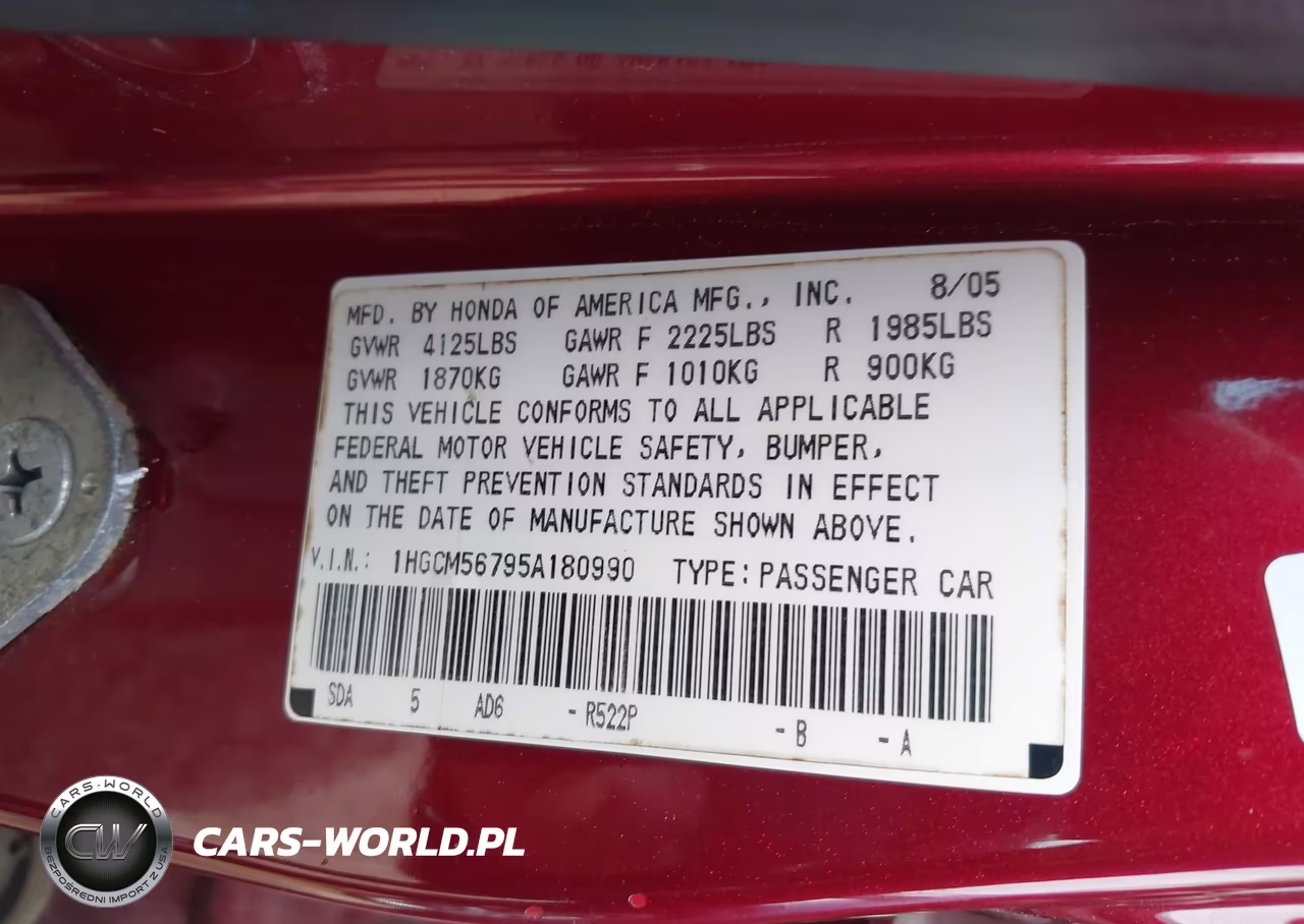 2005 Honda Accord 2.4 Ex VIN:1HGCM56795A180990 - 9