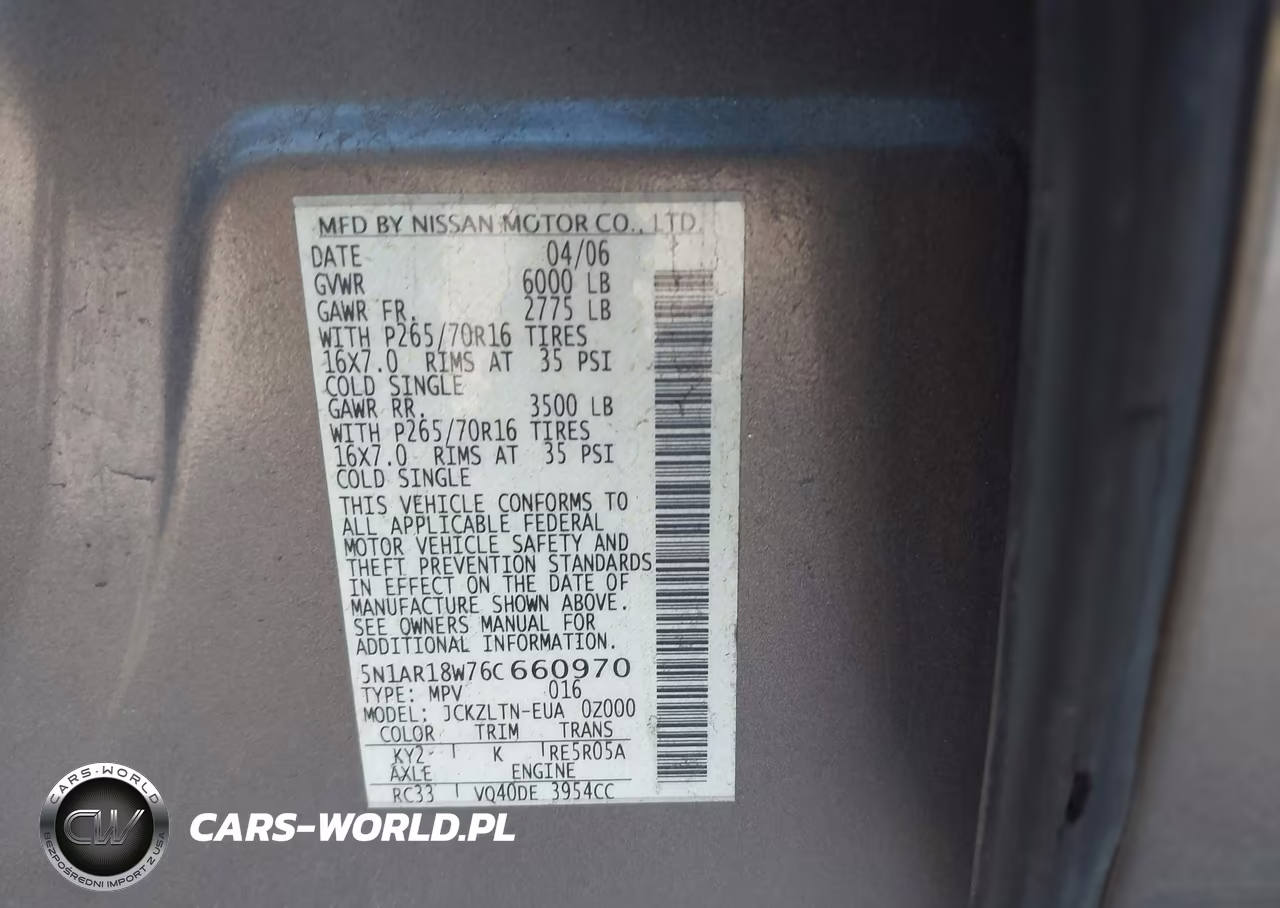 2006 Nissan Pathfinder Se VIN:5N1AR18W76C660970 - 9