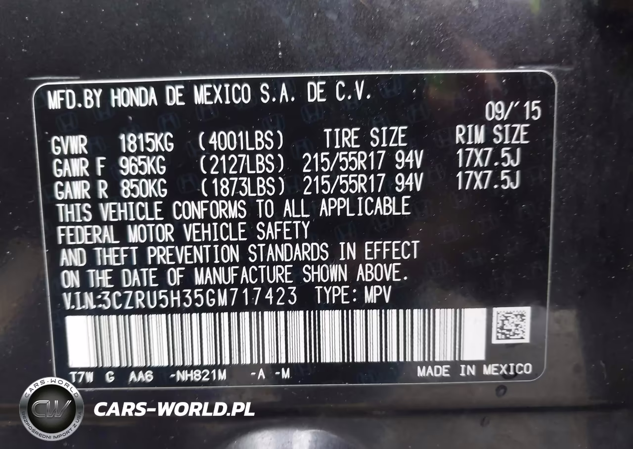 2016 Honda Hr-V Lx VIN:3CZRU5H35GM717423 - 9