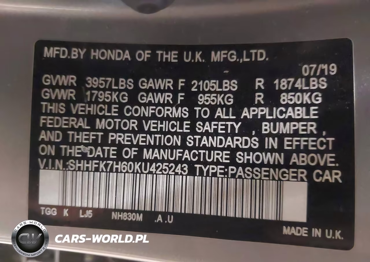 2019 Honda Civic Ex VIN:SHHFK7H60KU425243 - 9