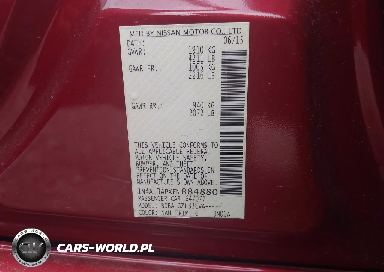 2015 Nissan Altima 2.5-2.5 S-2.5 Sl-2.5 Sv VIN:1N4AL3APXFN884880 - 9