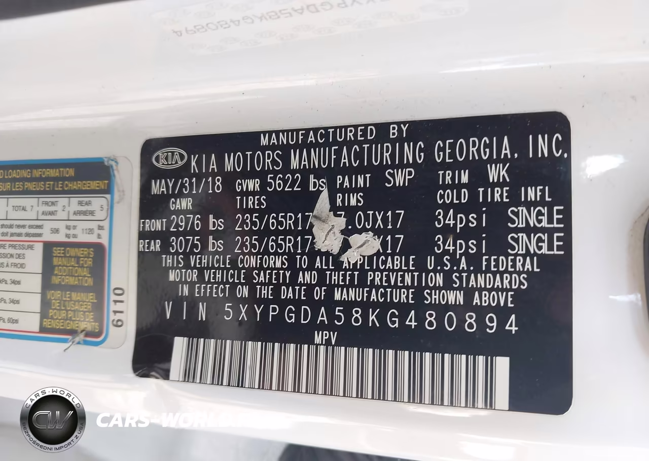 2019 Kia Sorento 3.3L Lx VIN:5XYPGDA58KG480894 - 9