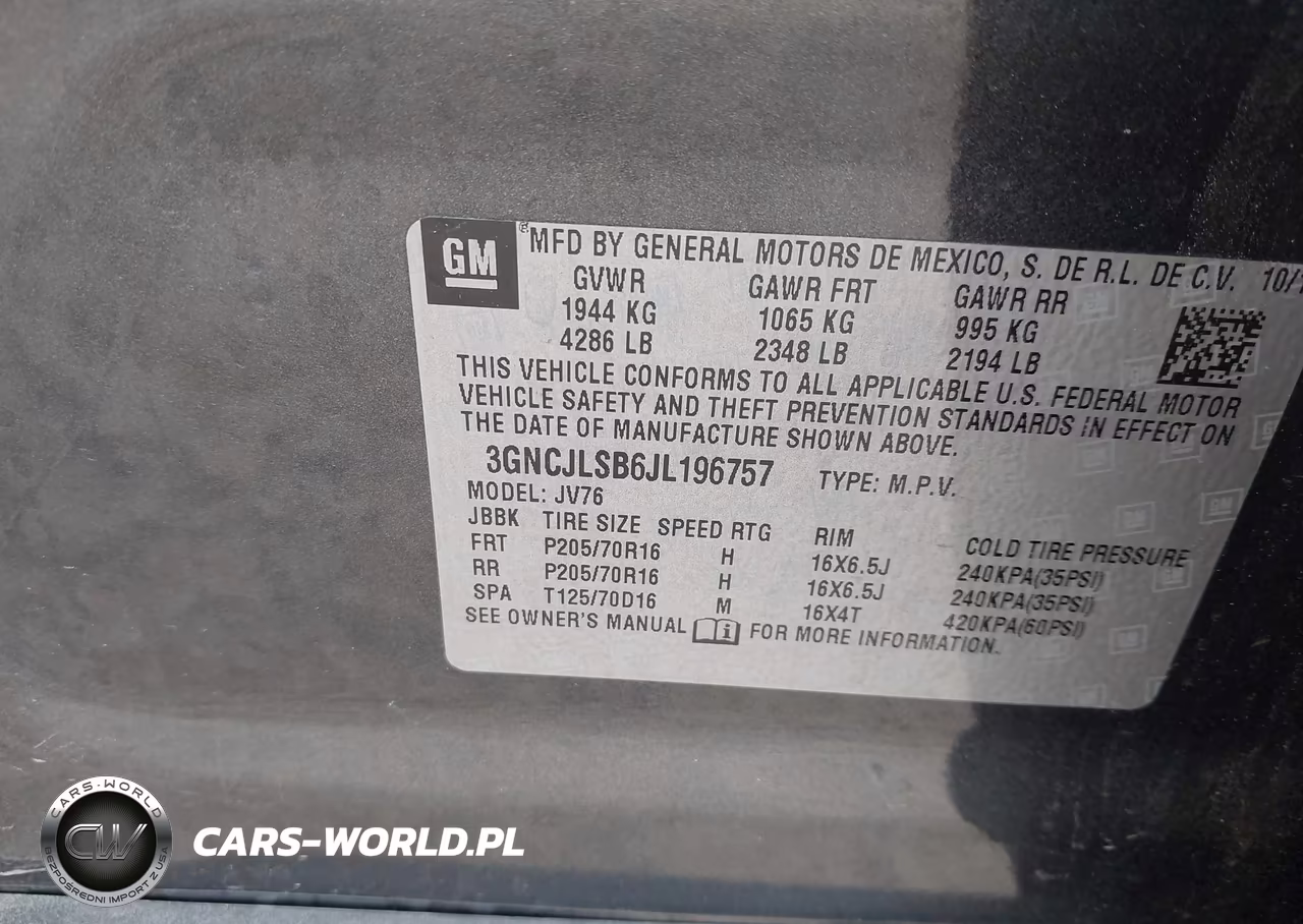 2018 Chevrolet Trax Lt VIN:3GNCJLSB6JL196757 - 9