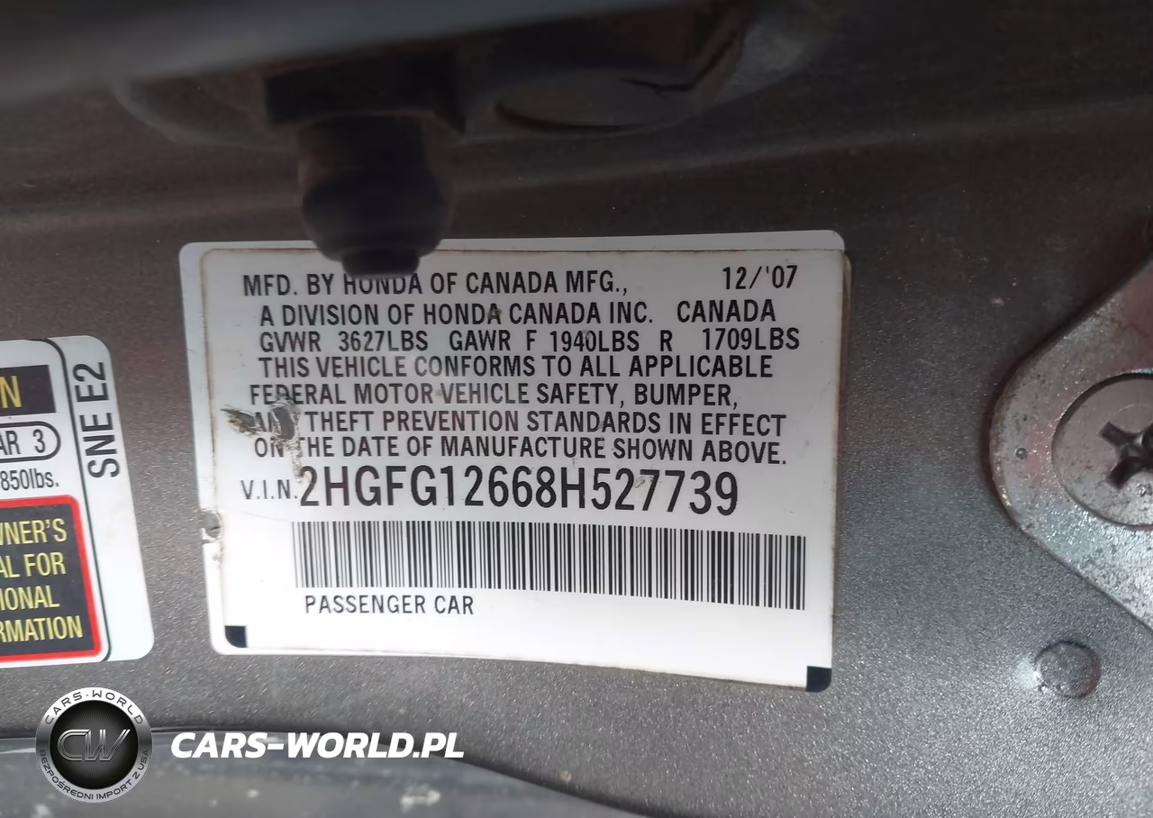 2008 Honda Civic Lx VIN:2HGFG12668H527739 - 9