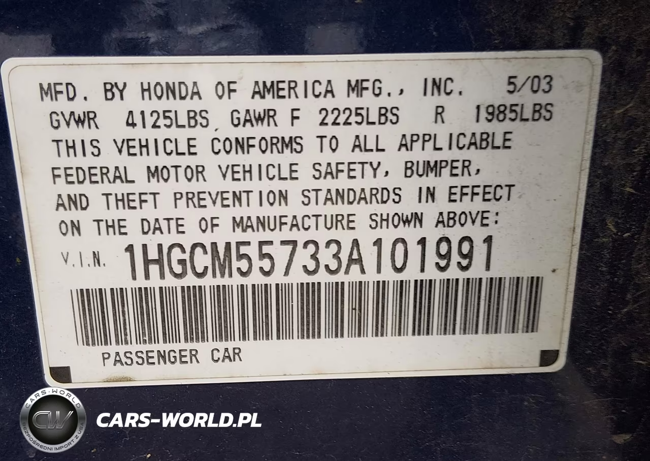 2003 Honda Accord 2.4 Ex VIN:1HGCM55733A101991 - 9