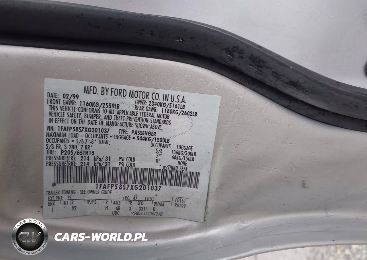 1999 Ford Taurus Se VIN:1FAFP58S7XG201037 - 9
