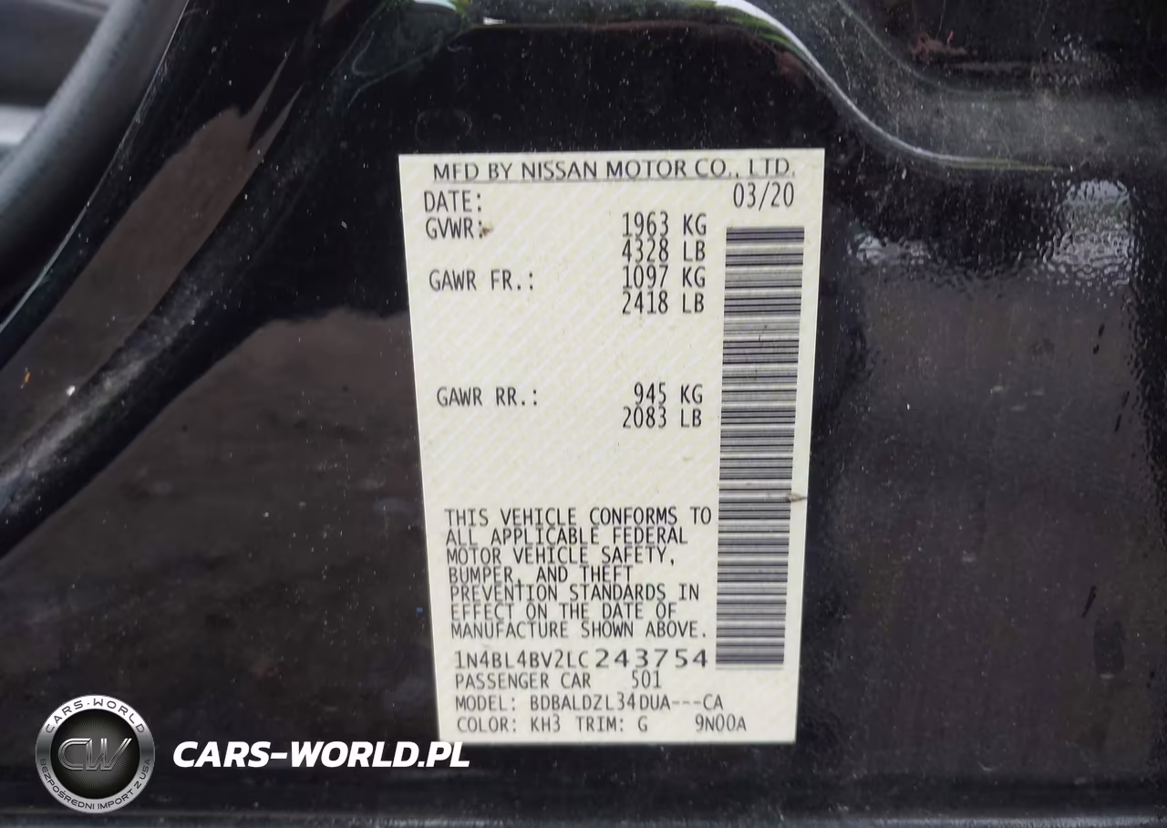 2020 Nissan Altima S VIN:1N4BL4BV2LC243754 - 9