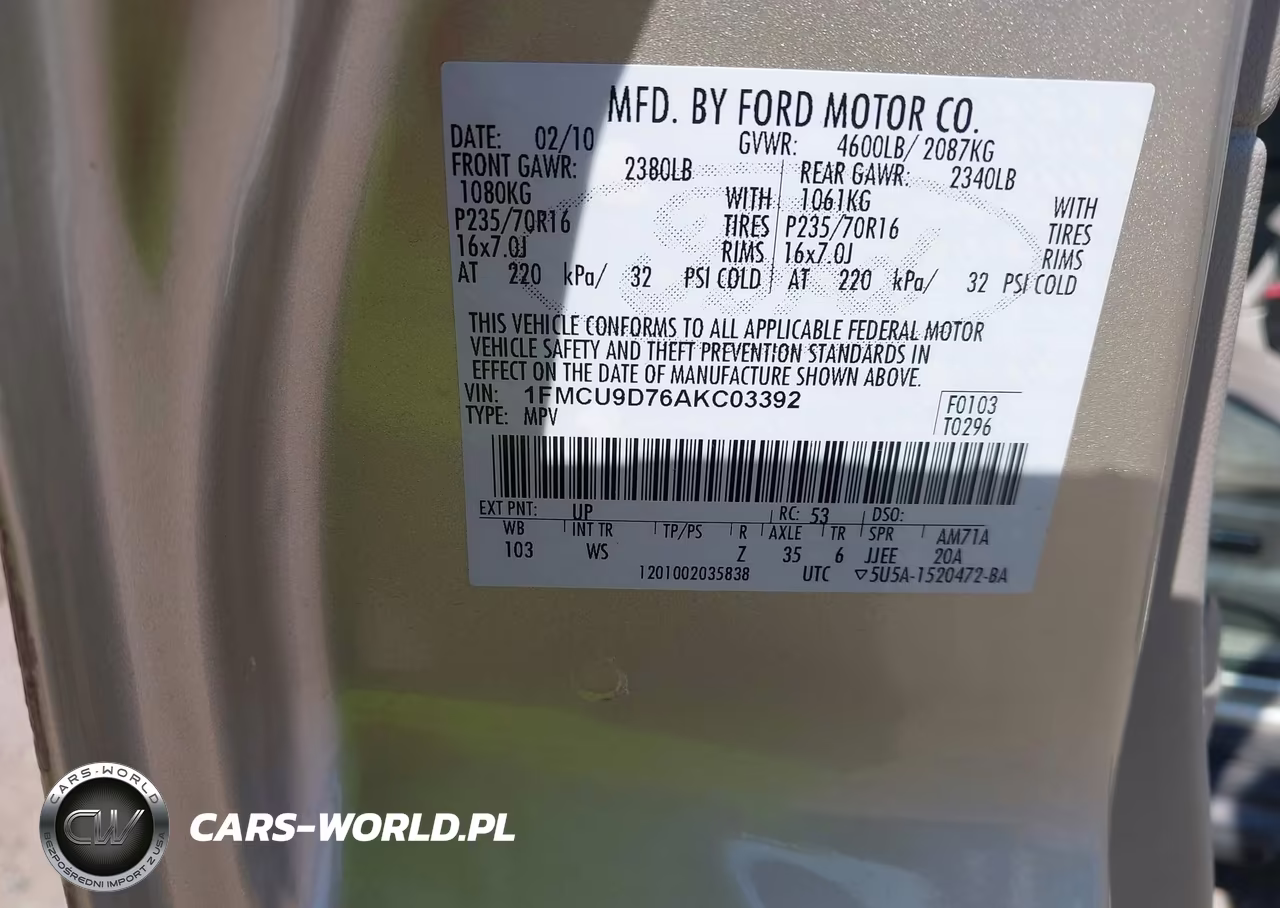2010 Ford Escape Xlt VIN:1FMCU9D76AKC03392 - 9