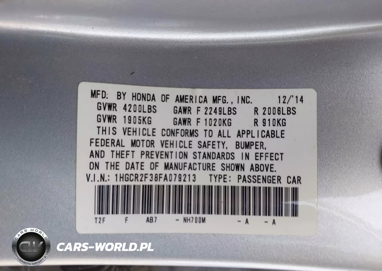 2015 Honda Accord Lx VIN:1HGCR2F38FA079213 - 9
