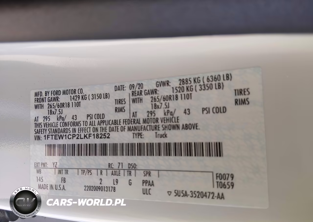 2020 Ford F-150 Xlt VIN:1FTEW1CP2LKF18252 - 9