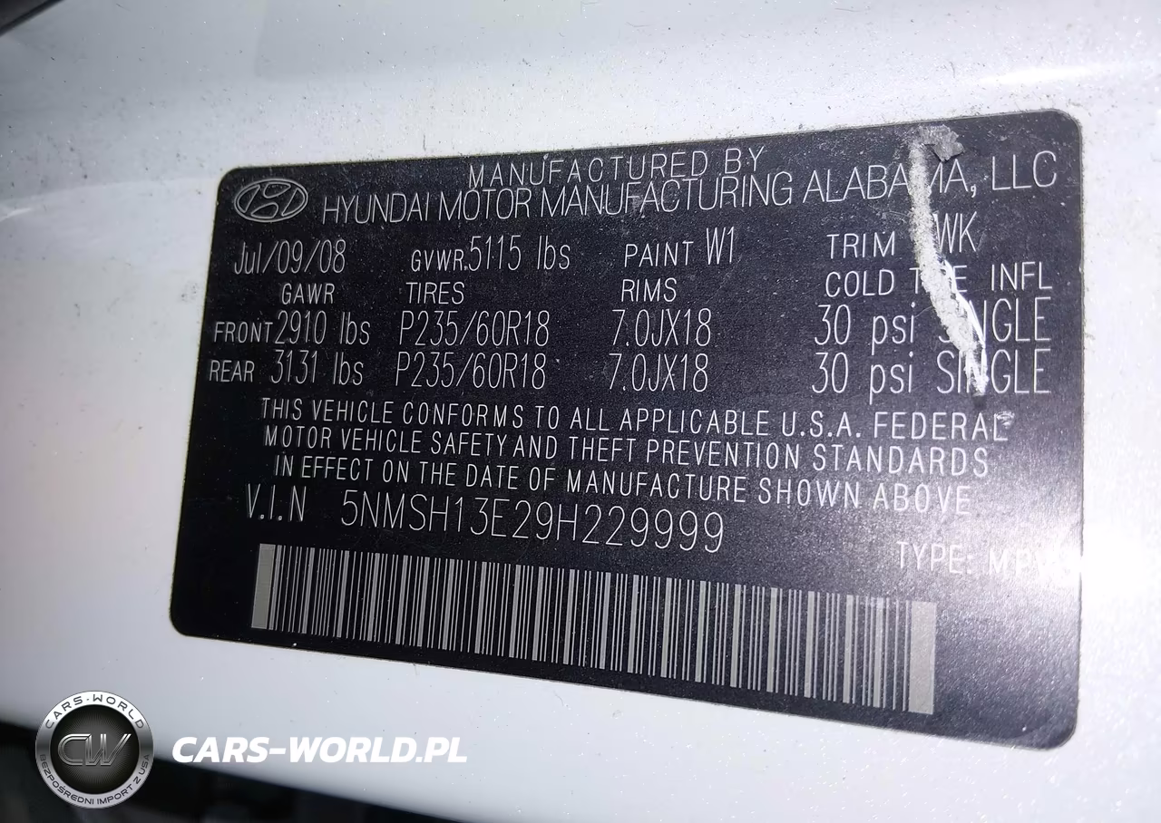 2009 Hyundai Santa Fe Limited VIN:5NMSH13E29H229999 - 9