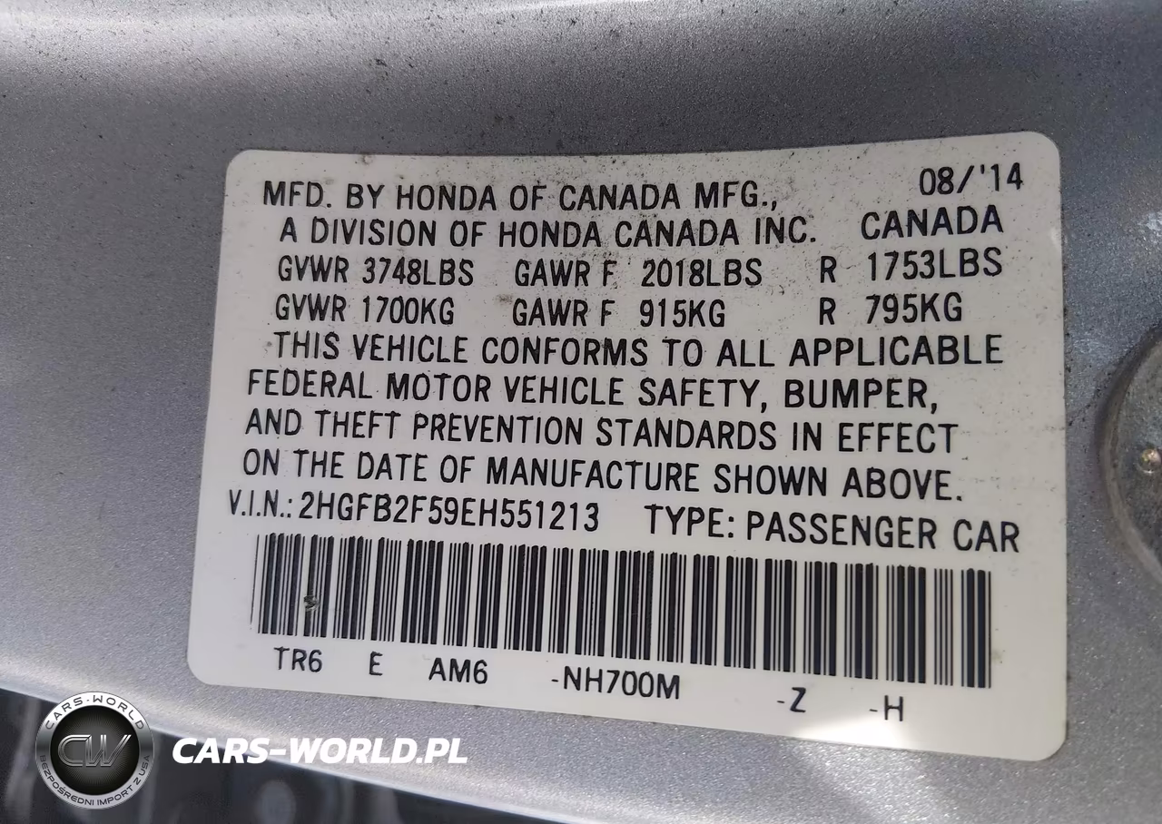2014 Honda Civic Lx VIN:2HGFB2F59EH551213 - 9