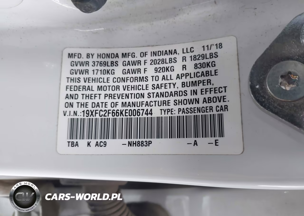 2019 Honda Civic Lx VIN:19XFC2F66KE006744 - 9