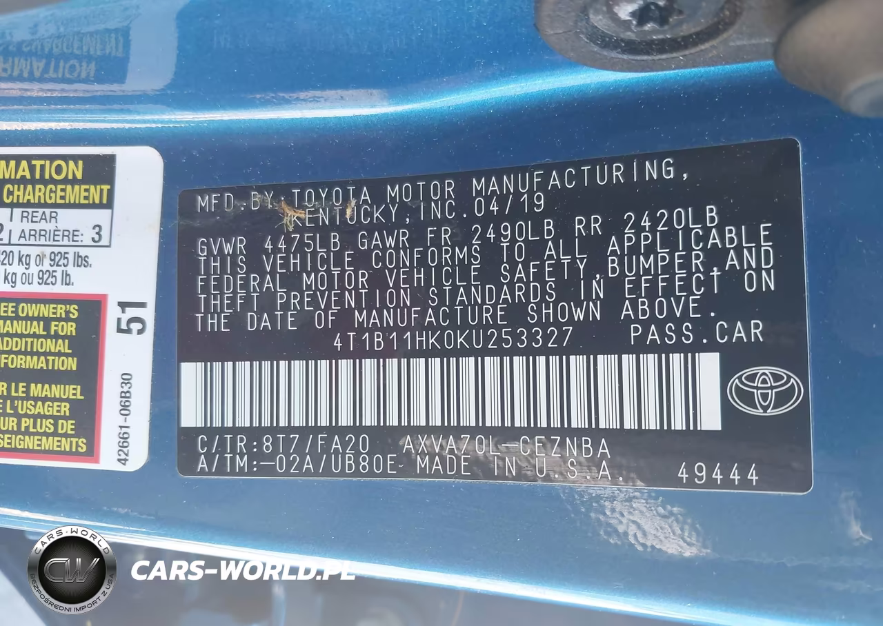 2019 Toyota Camry Le VIN:4T1B11HK0KU253327 - 9