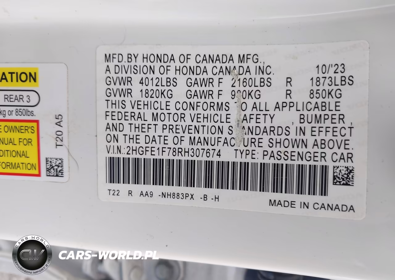 2024 Honda Civic Ex VIN:2HGFE1F78RH307674 - 9