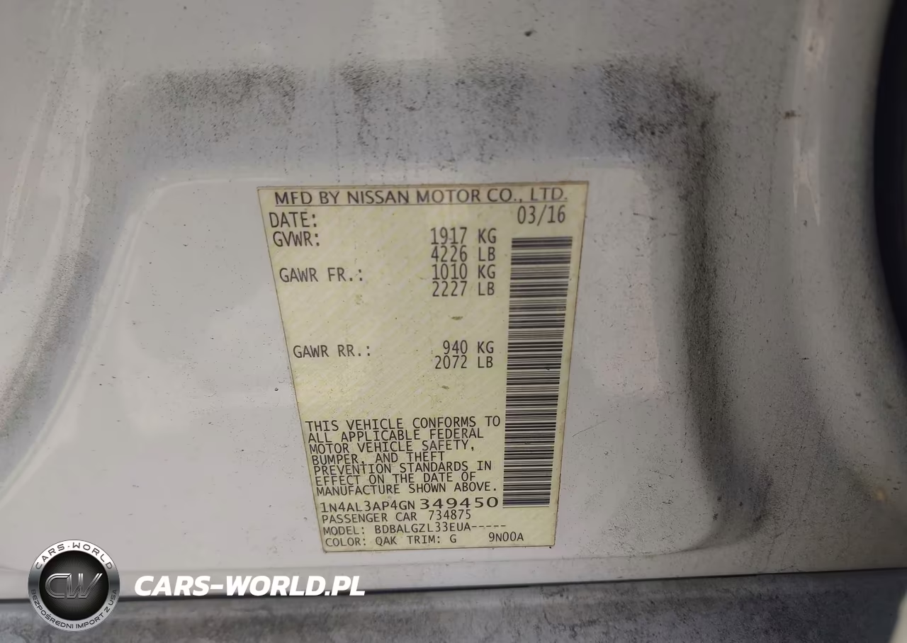 2016 Nissan Altima 2.5-2.5 S-2.5 Sl-2.5 Sr-2.5 Sv VIN:1N4AL3AP4GN349450 - 9
