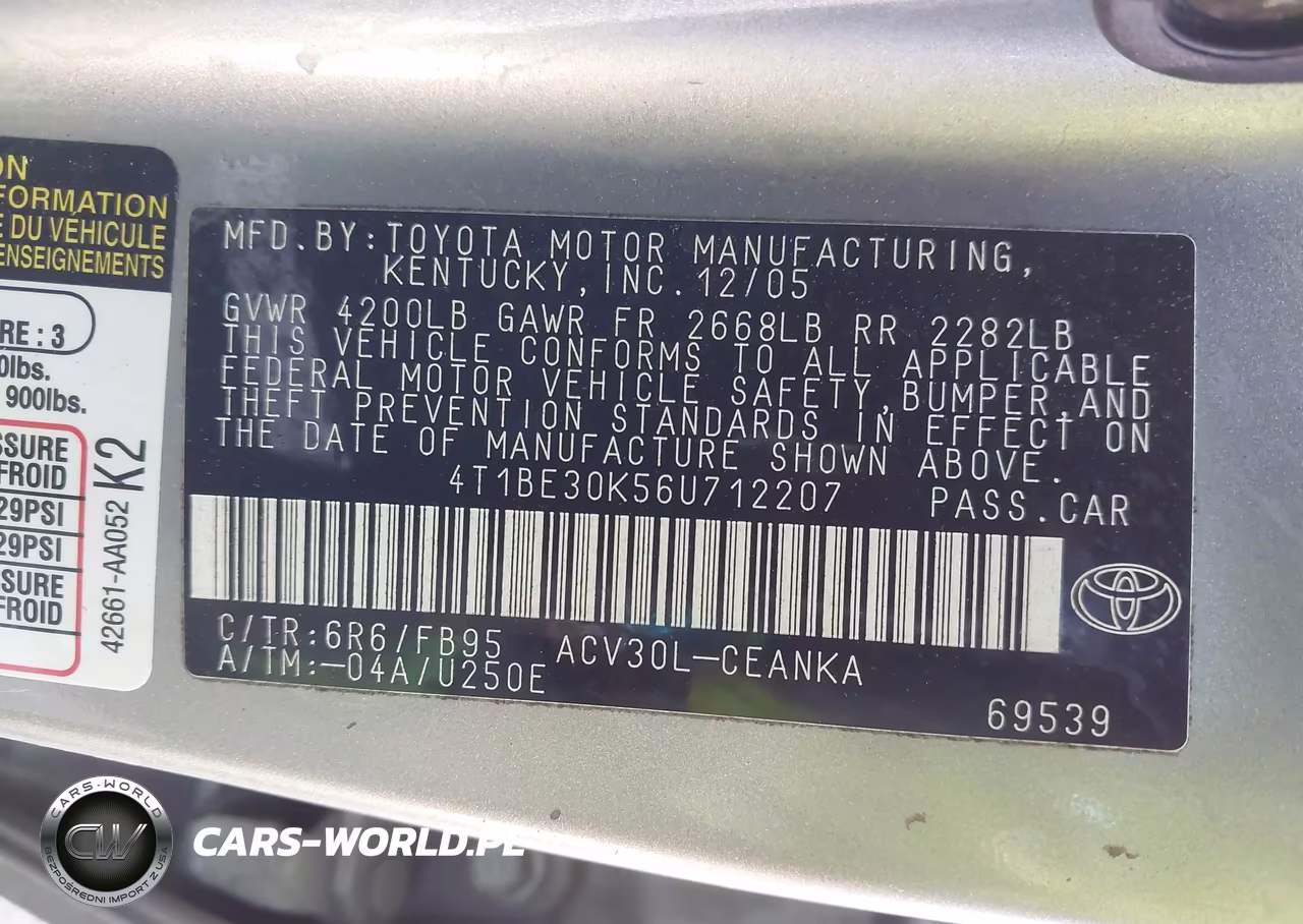 2006 Toyota Camry Le VIN:4T1BE30K56U712207 - 9