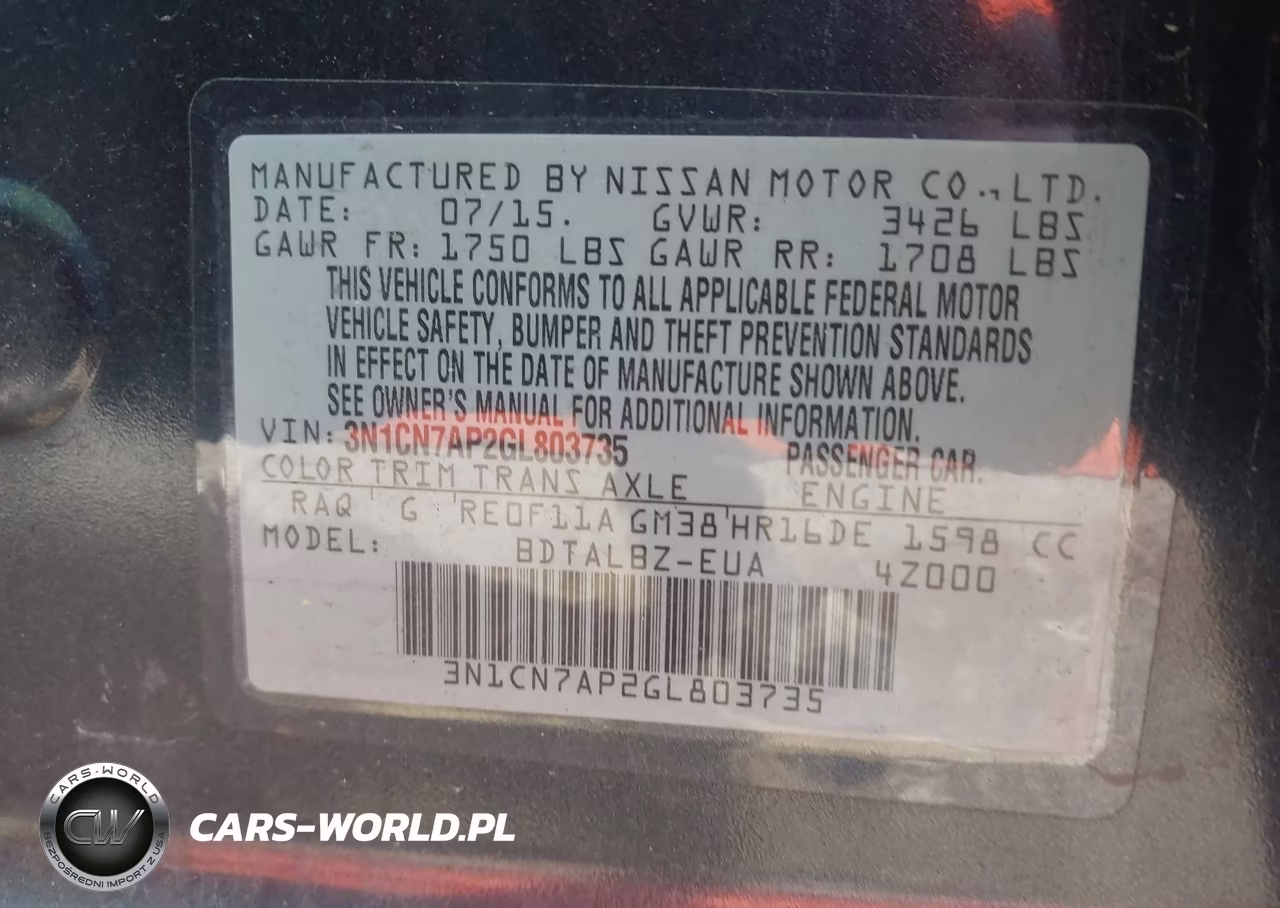 2016 Nissan Versa 1.6 S-1.6 S+-1.6 Sl-1.6 Sv VIN:3N1CN7AP2GL803735 - 9