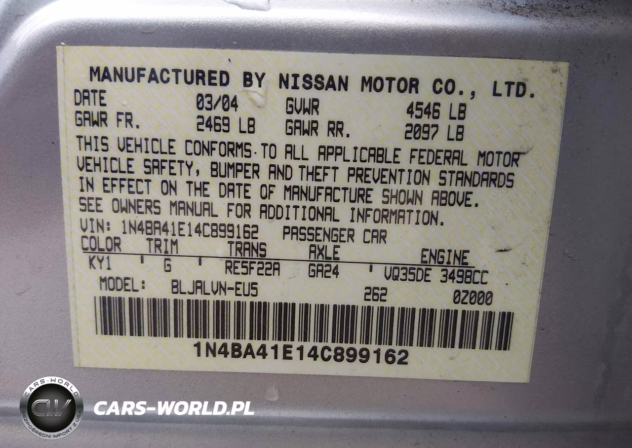 2004 Nissan Maxima 3.5 Se VIN:1N4BA41E14C899162 - 9