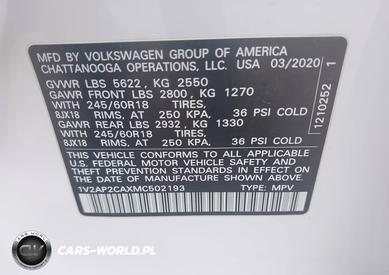 2021 Volkswagen Atlas 2.0T S VIN:1V2AP2CAXMC502193 - 9