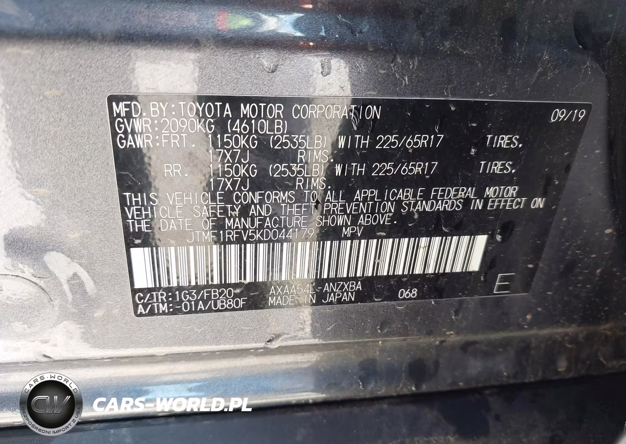 2019 Toyota Rav4 Le VIN:JTMF1RFV5KD044179 - 9