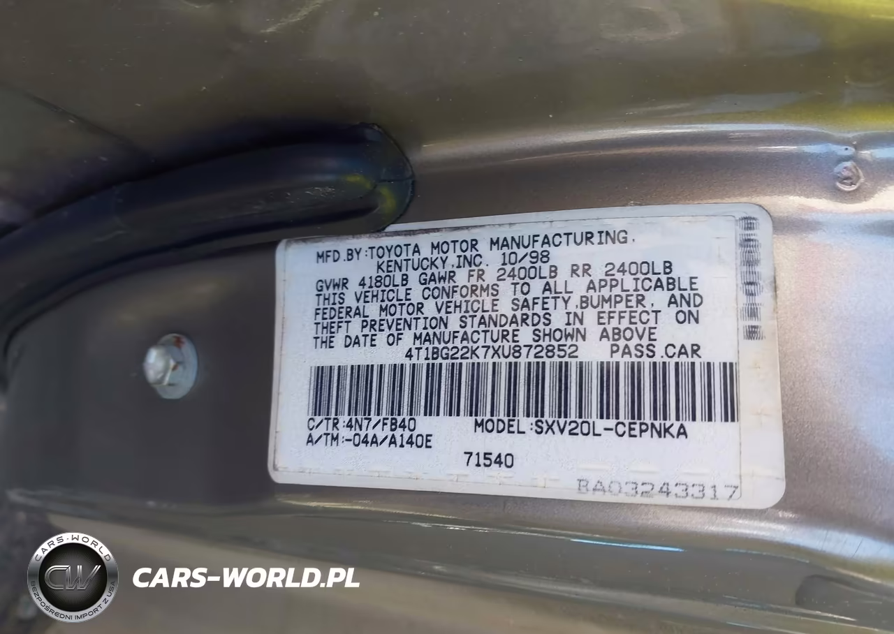 1999 Toyota Camry Le VIN:4T1BG22K7XU872852 - 9