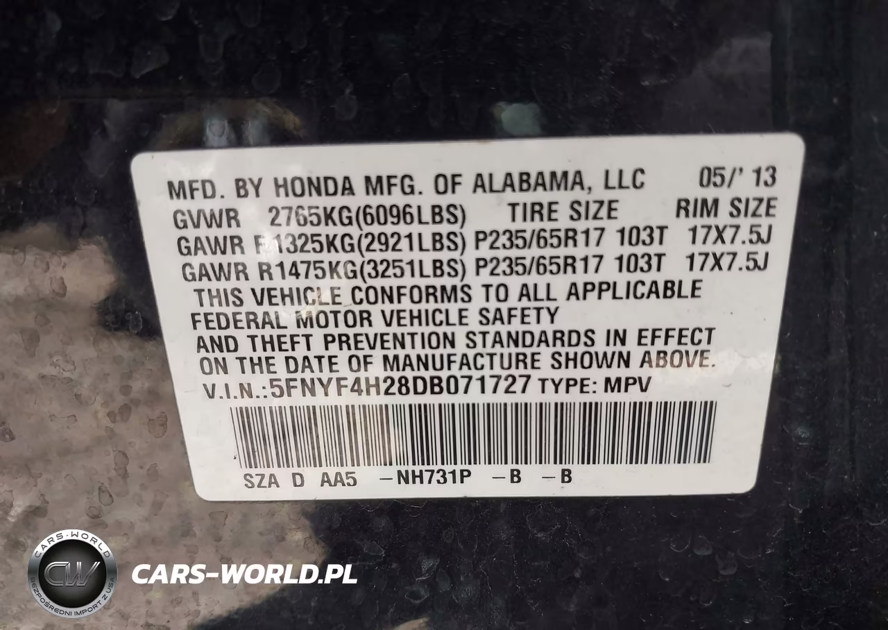 2013 Honda Pilot Lx VIN:5FNYF4H28DB071727 - 9