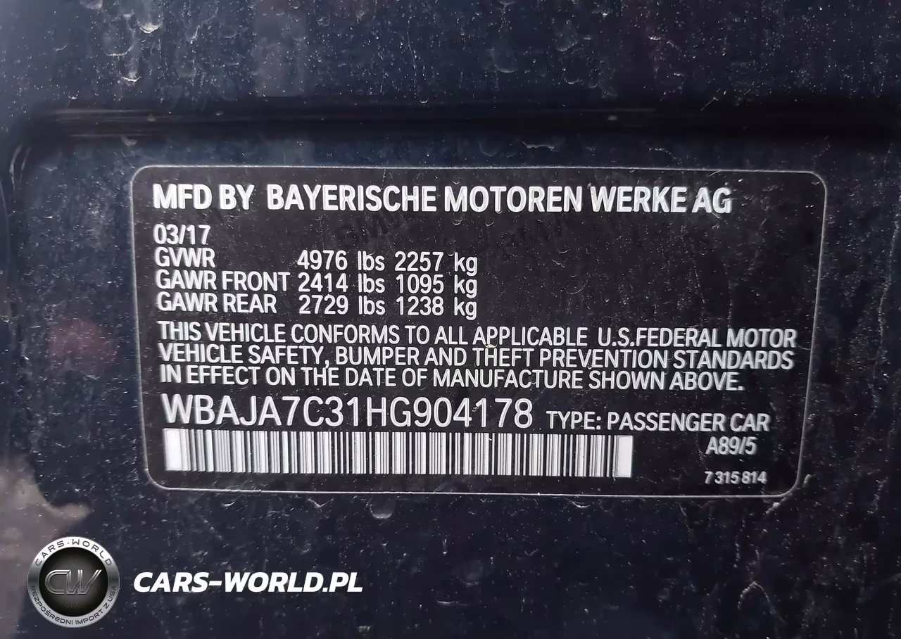 2017 BMW 530I xDrive VIN:WBAJA7C31HG904178 - 9