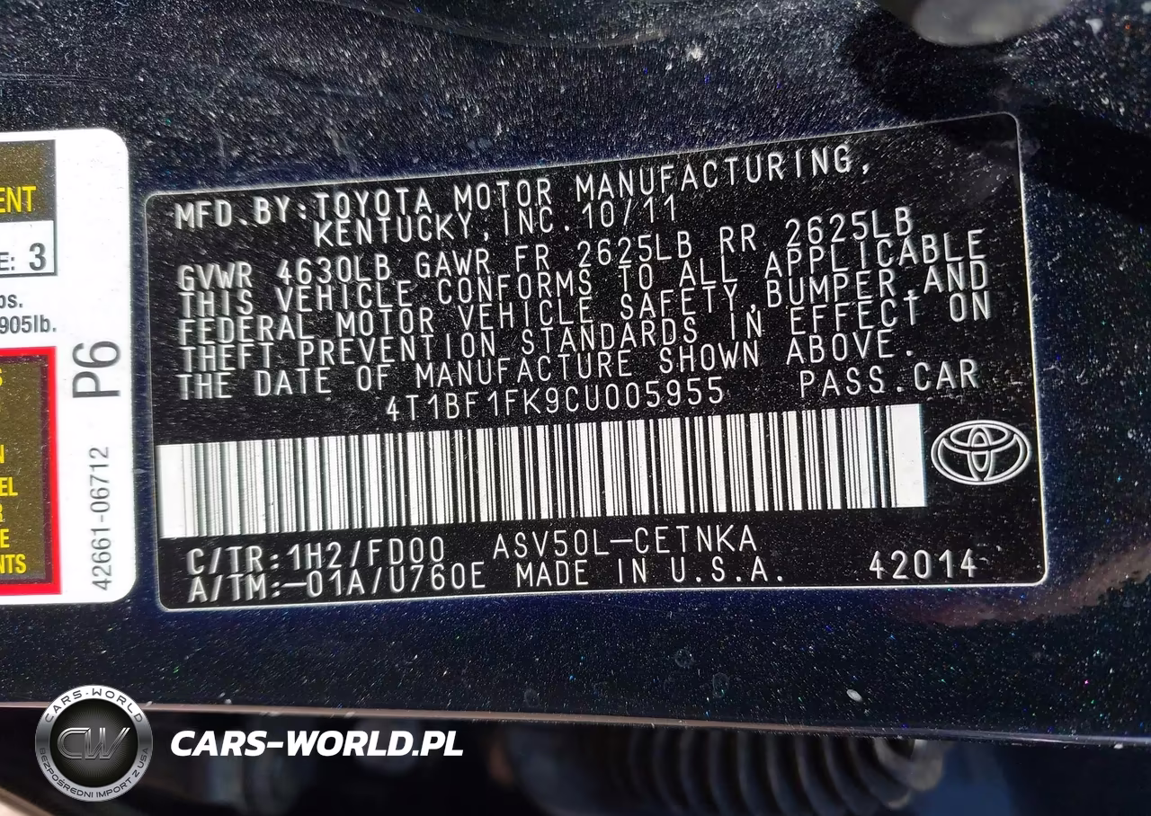 2012 Toyota Camry Le VIN:4T1BF1FK9CU005955 - 9