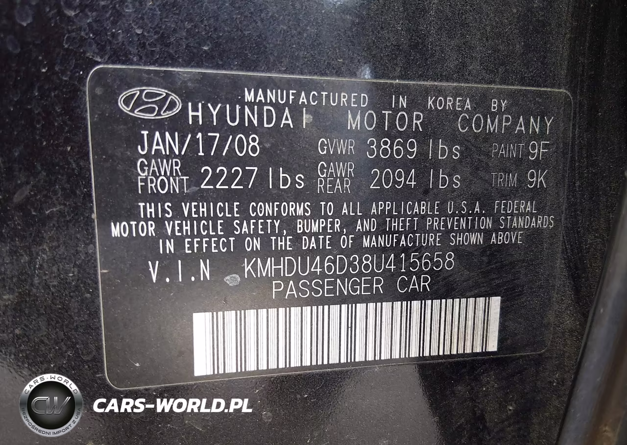 2008 Hyundai Elantra Gls-Se VIN:KMHDU46D38U415658 - 9
