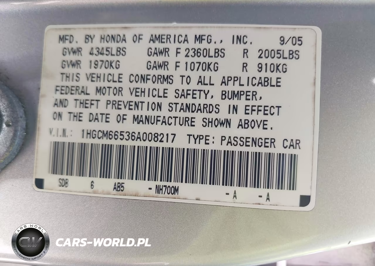 2006 Honda Accord 3.0 Ex VIN:1HGCM66536A008217 - 9
