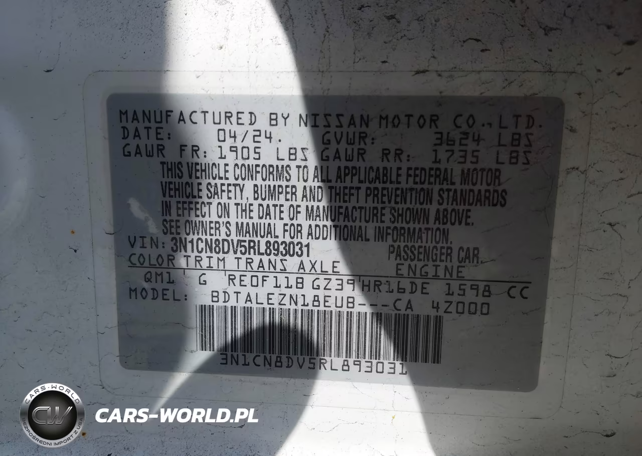 2024 Nissan Versa 1.6 S VIN:3N1CN8DV5RL893031 - 9