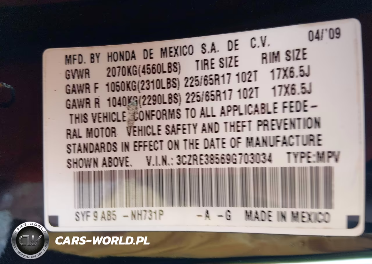 2009 Honda Cr-V Ex VIN:3CZRE38569G703034 - 9