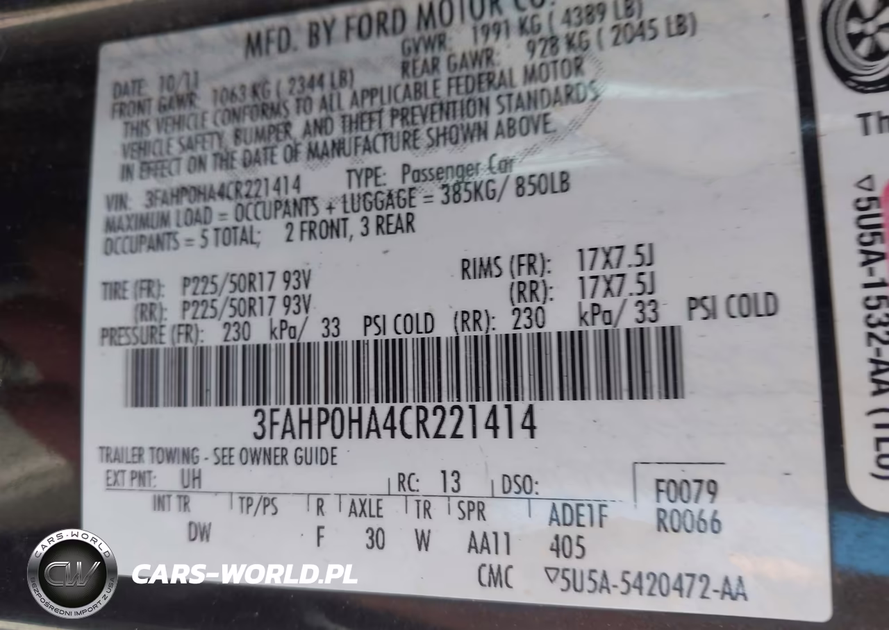 2012 Ford Fusion Se VIN:3FAHP0HA4CR221414 - 9