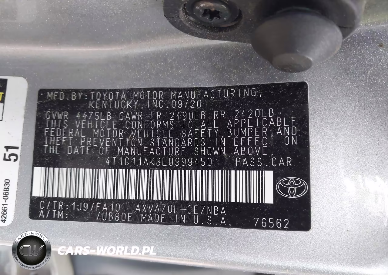 2020 Toyota Camry Le VIN:4T1C11AK3LU999450 - 9
