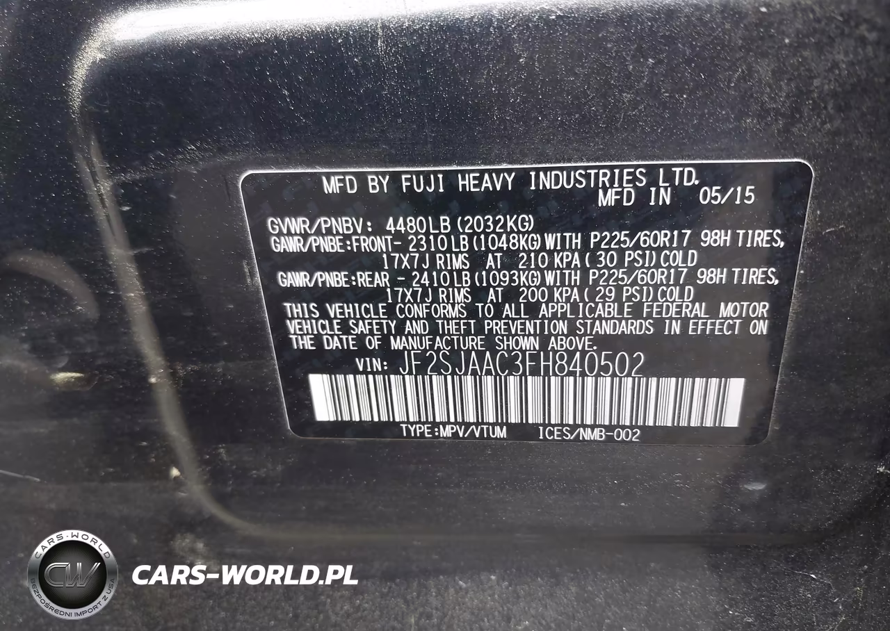 2015 Subaru Forester 2.5I VIN:JF2SJAAC3FH840502 - 9