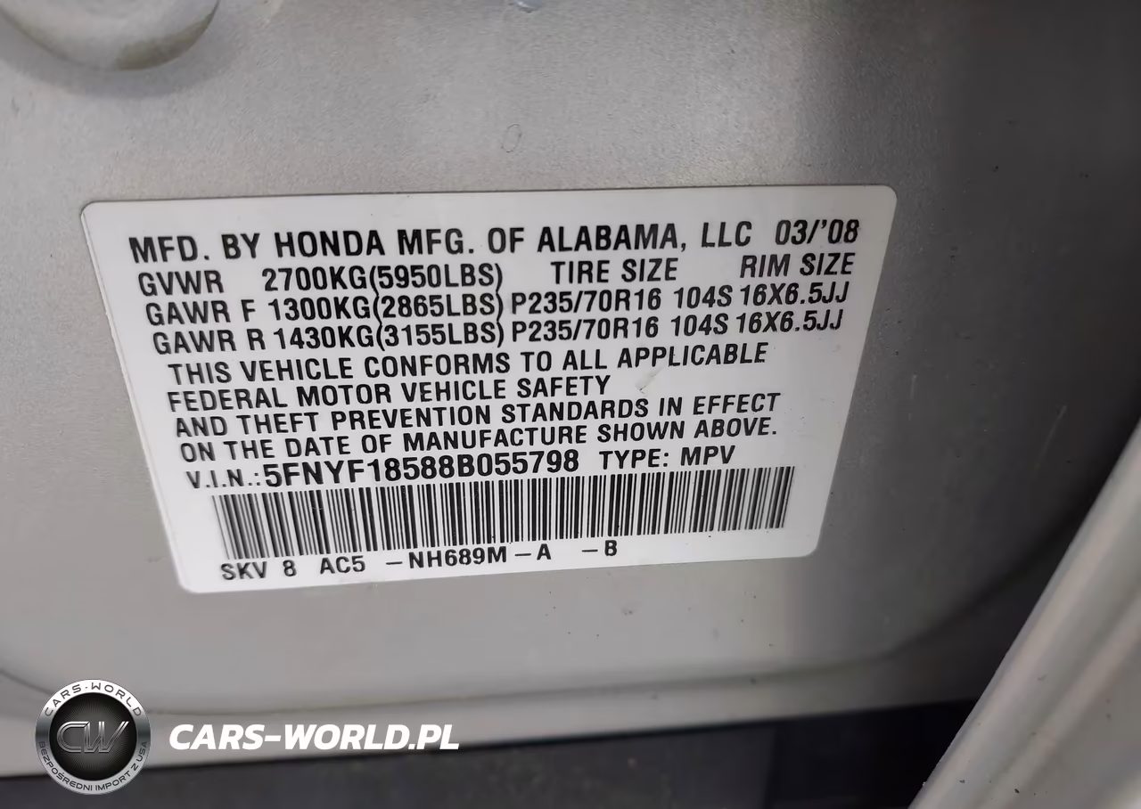 2008 Honda Pilot Ex-L VIN:5FNYF18588B055798 - 9