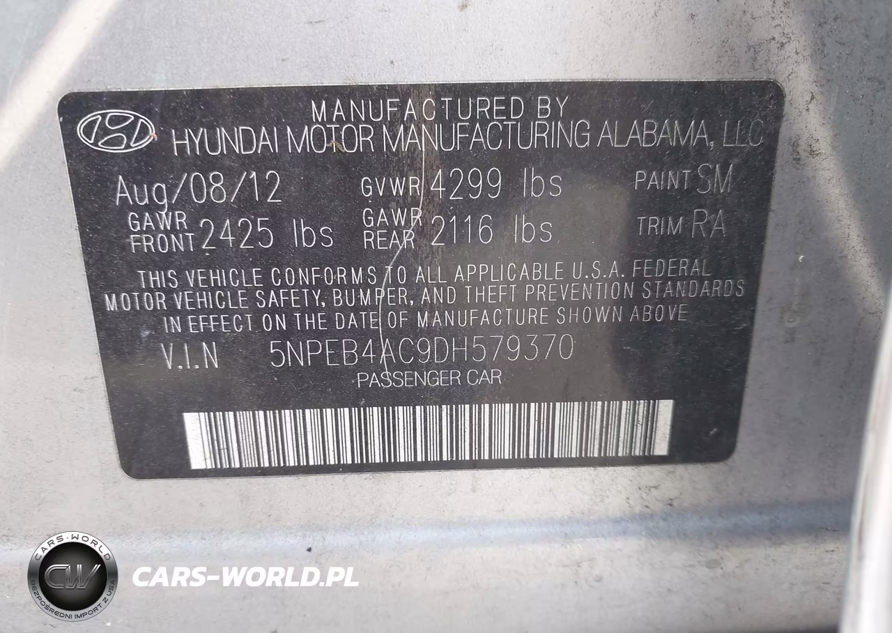 2013 Hyundai Sonata Gls VIN:5NPEB4AC9DH579370 - 9
