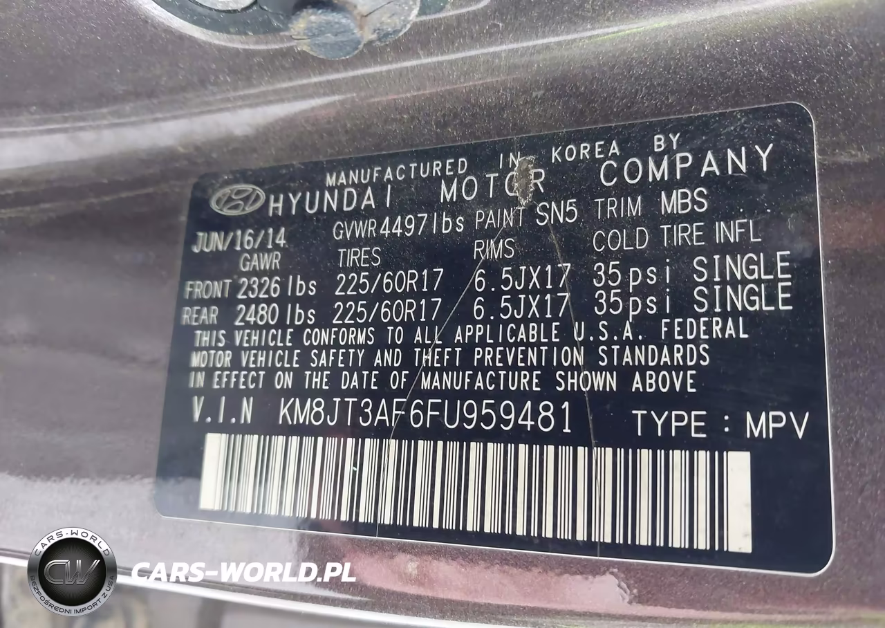 2015 Hyundai Tucson Gls VIN:KM8JT3AF6FU959481 - 12